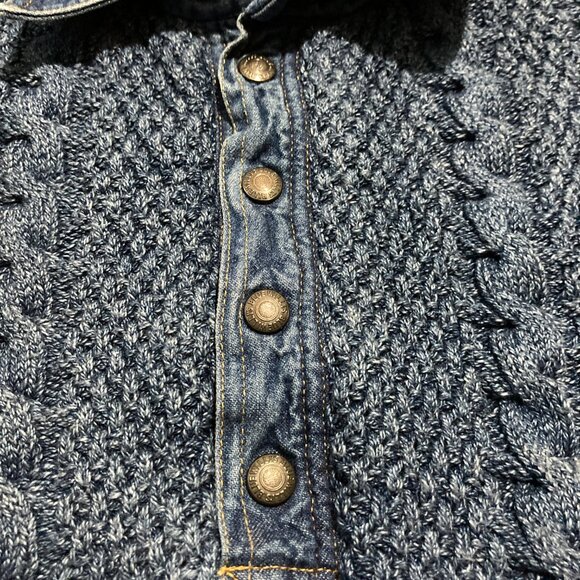Vtg Blue Willi's Sweater Men's Medium Grandpa 90s Cable Fisherman Denim Indigo - Picture 4 of 11